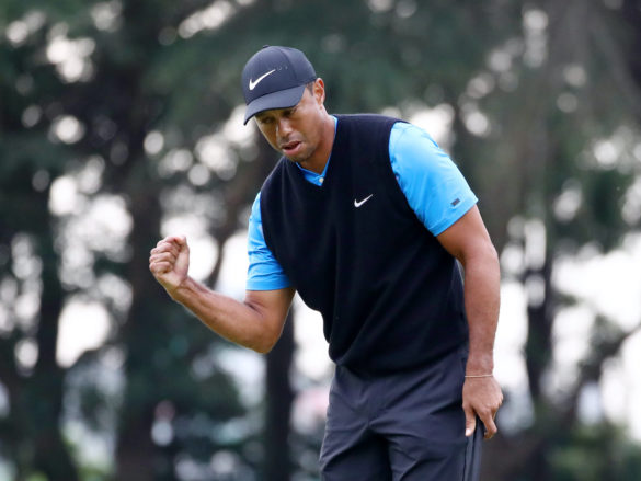 INZAI, JAPAN - OCTOBER 27: Tiger Woods of the United States celebrates the birdie on the 4th green during the third round of the Zozo Championship at Accordia Golf Narashino Country Club on October 27, 2019 in Inzai, Chiba, Japan. (Photo by Chung Sung-Jun/Getty Images)