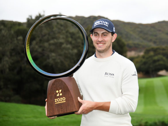 THOUSAND OAKS, CALIFORNIA - OCTOBER 25: Patrick Cantlay of the United States celebrates with the trophy after winning during the final round of the Zozo Championship @ Sherwood on October 25, 2020 in Thousand Oaks, California. (Photo by Harry How/Getty Images)